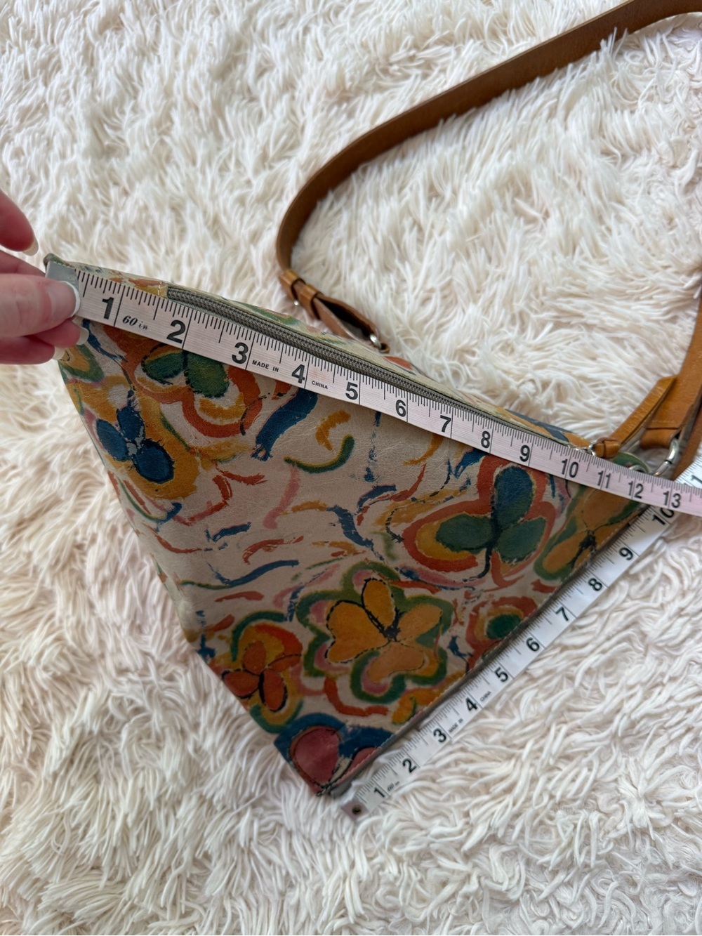 SKIN Argentina Hand Painted Leather Triangle Shoulder Bag Floral Artisan Purse - Picture 8 of 10